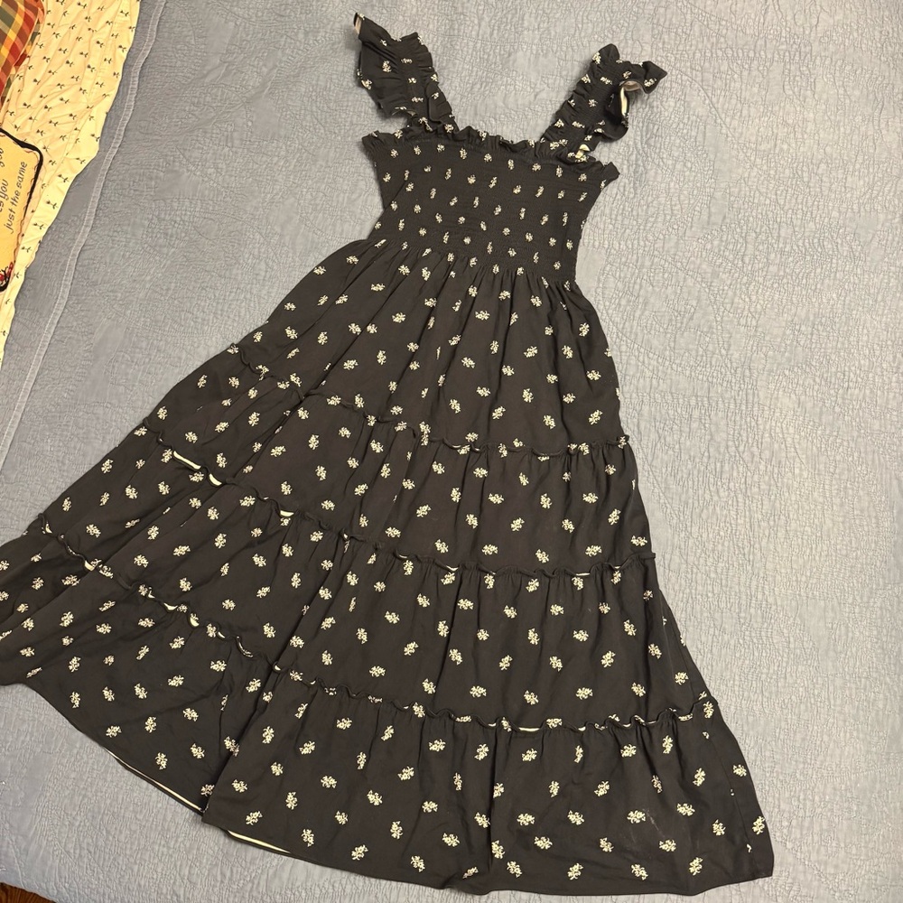 Navy Floral Ruffle Strap Dress hill house Ellie